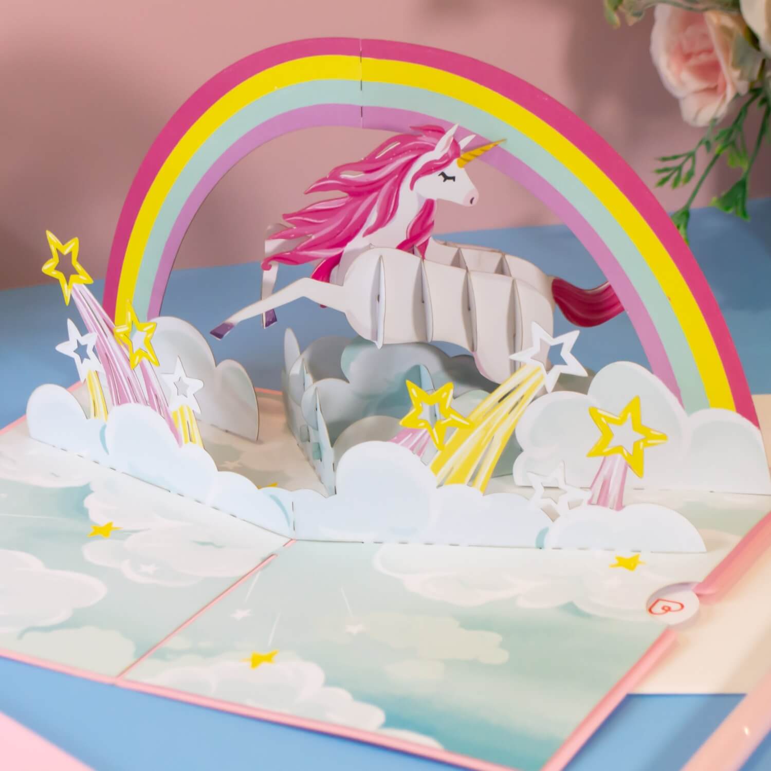 Einhorn mit Regenbogen Pop-Up Karte