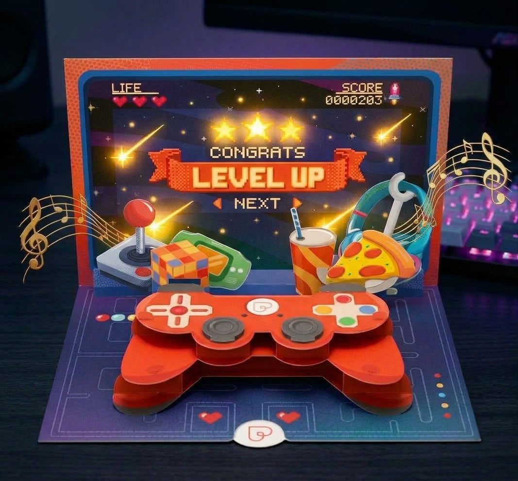 Gaming Controller mit Musik & Licht Pop-Up Karte