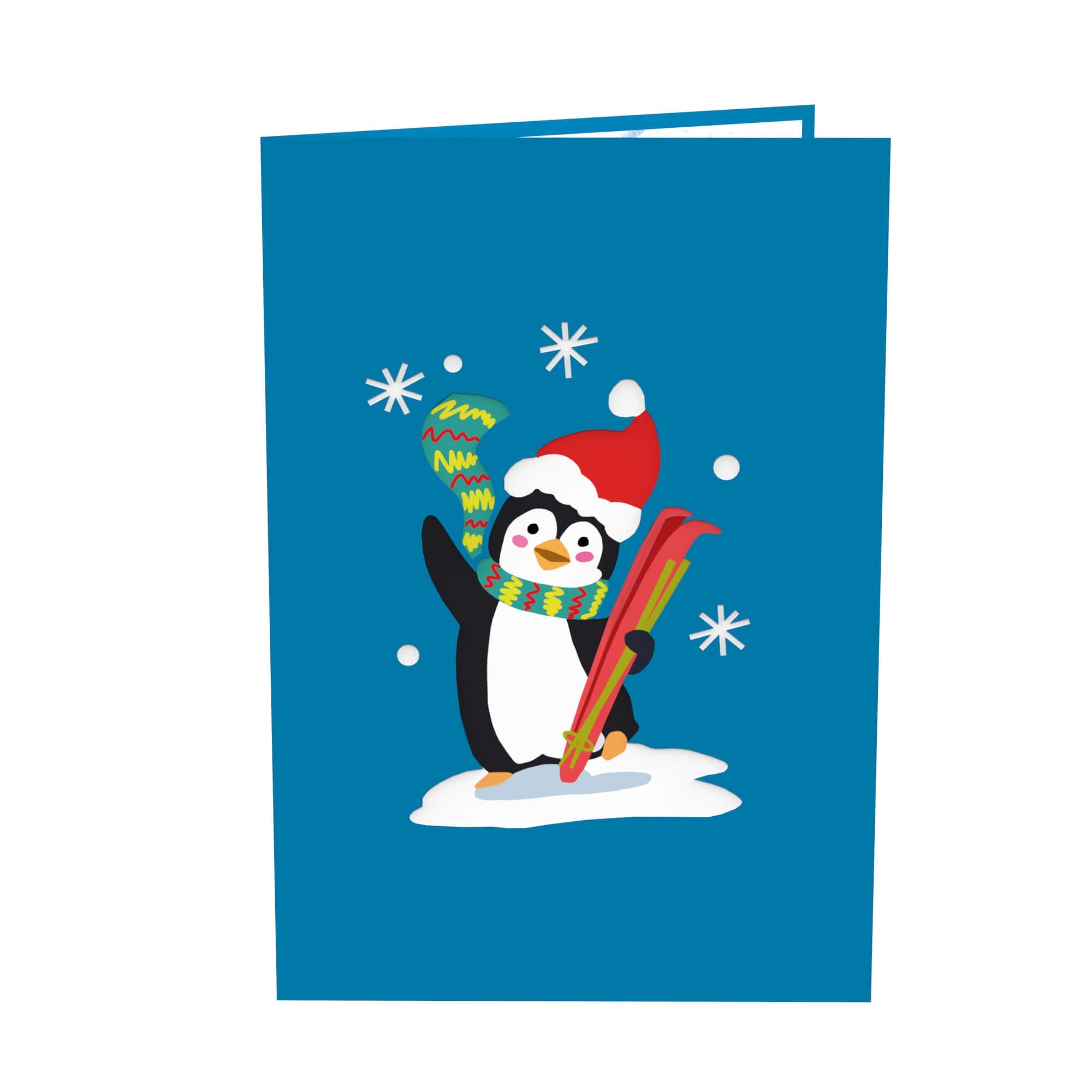 Pinguin auf Skiern Pop-Up Karte