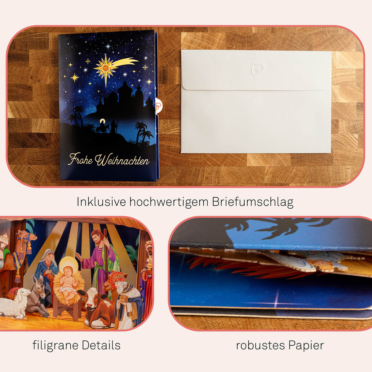 Weihnachtskrippe mit Musik & Licht Pop-Up Karte
