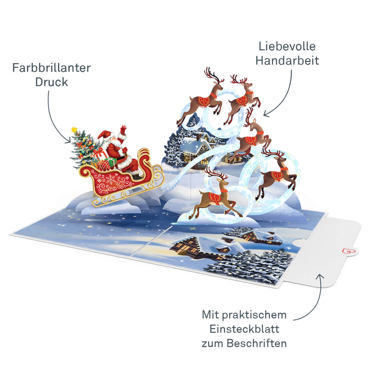Weihnachtsmann mit Rentieren Pop-Up Karte