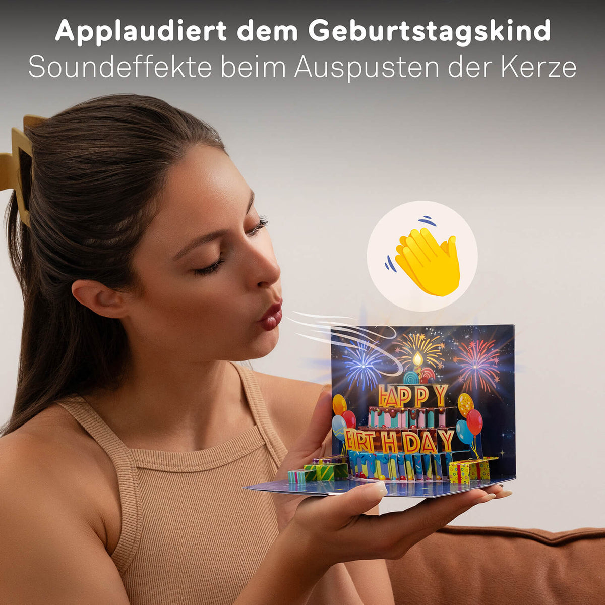 Buntes Geburtstagsfeuerwerk mit Musik & Licht Pop-Up Karte