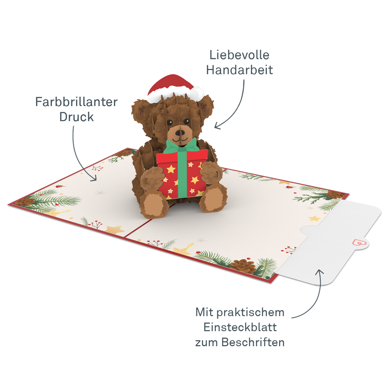 Weihnachtsteddy Pop-Up Karte