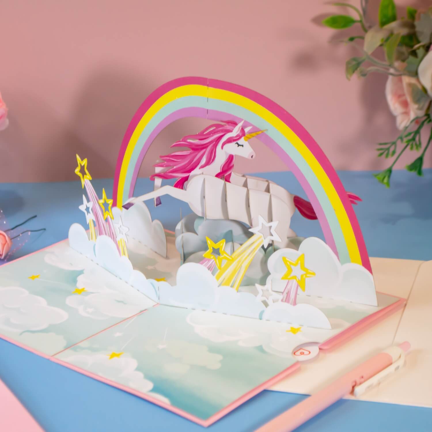 Einhorn mit Regenbogen Pop-Up Karte