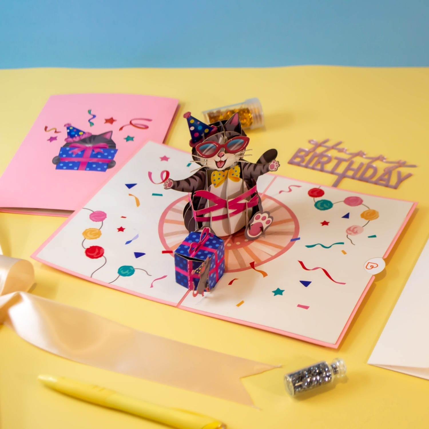 Geburtstagskatze Pop-Up Karte