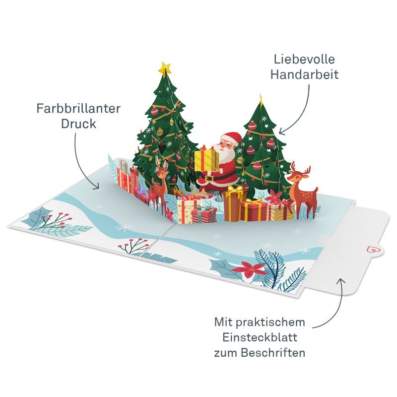 Weihnachtsmann & Rentiere Pop-Up Karte