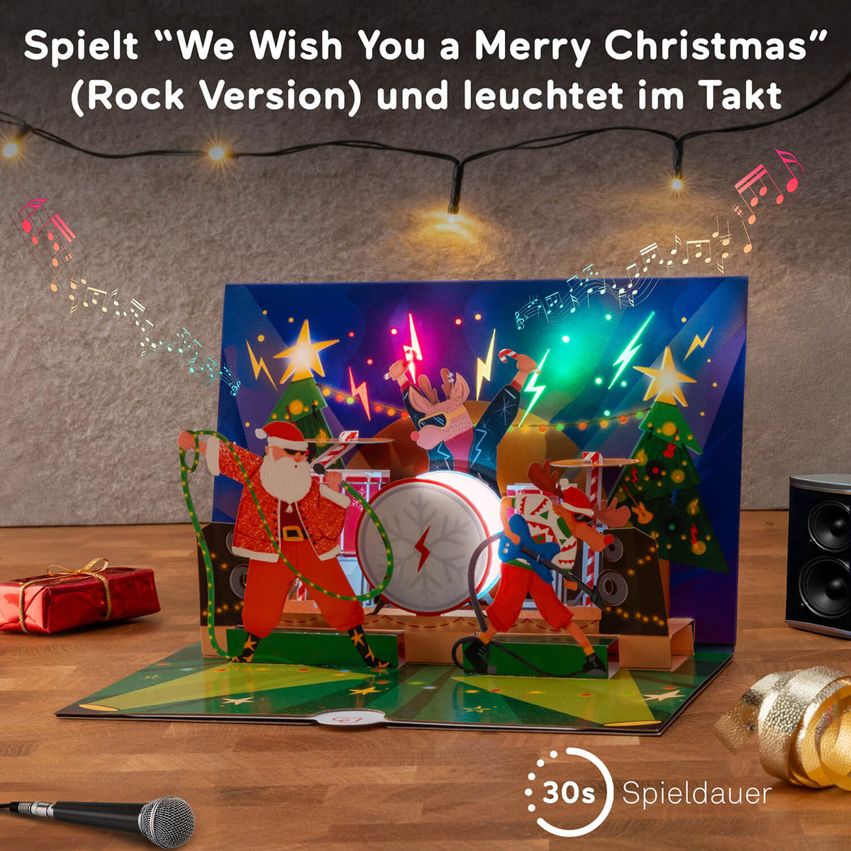 Rockige Weihnachten mit Musik & Licht Pop-Up Karte