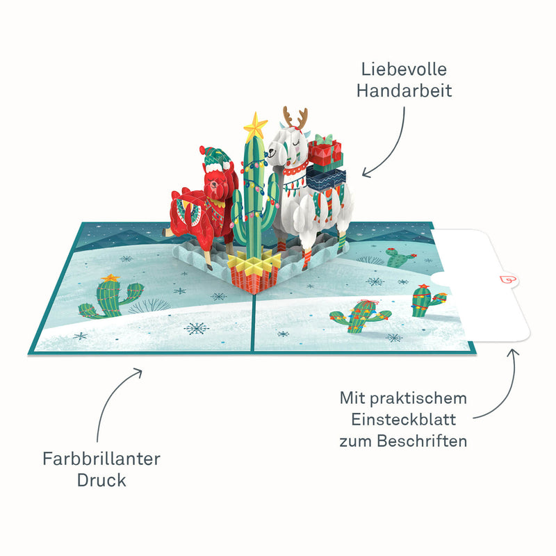 Weihnachtslamas Pop-Up Karte