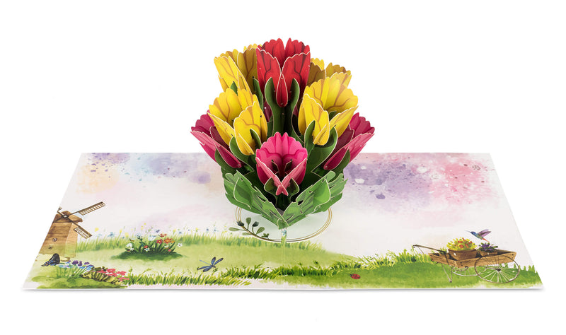 Bunte Tulpen Pop-Up Karte