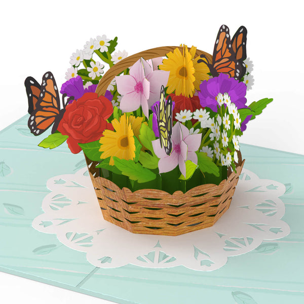 Blumenkorb mit Schmetterlingen Pop-Up Karte