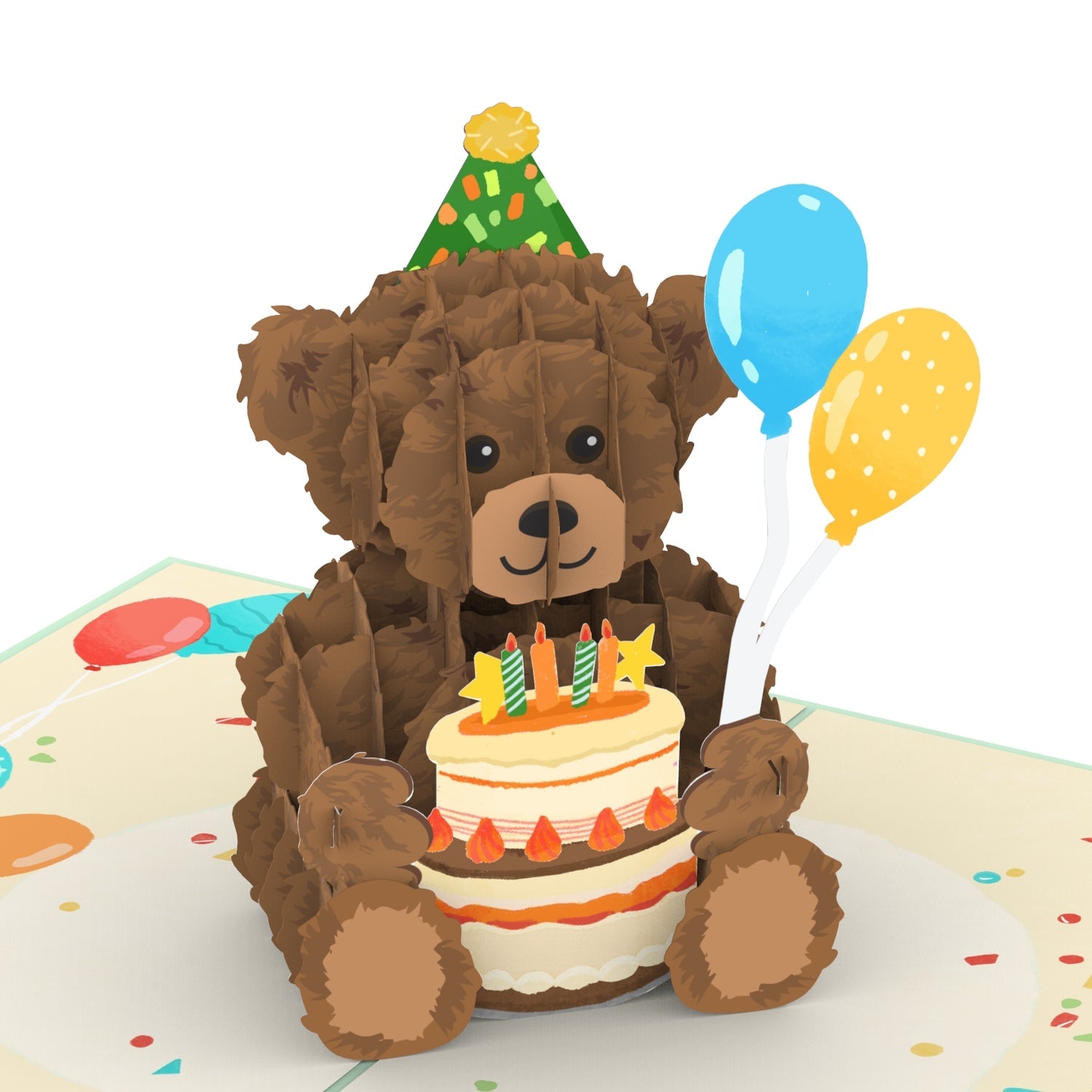 Teddy mit Geburtstagstorte Pop-Up Karte
