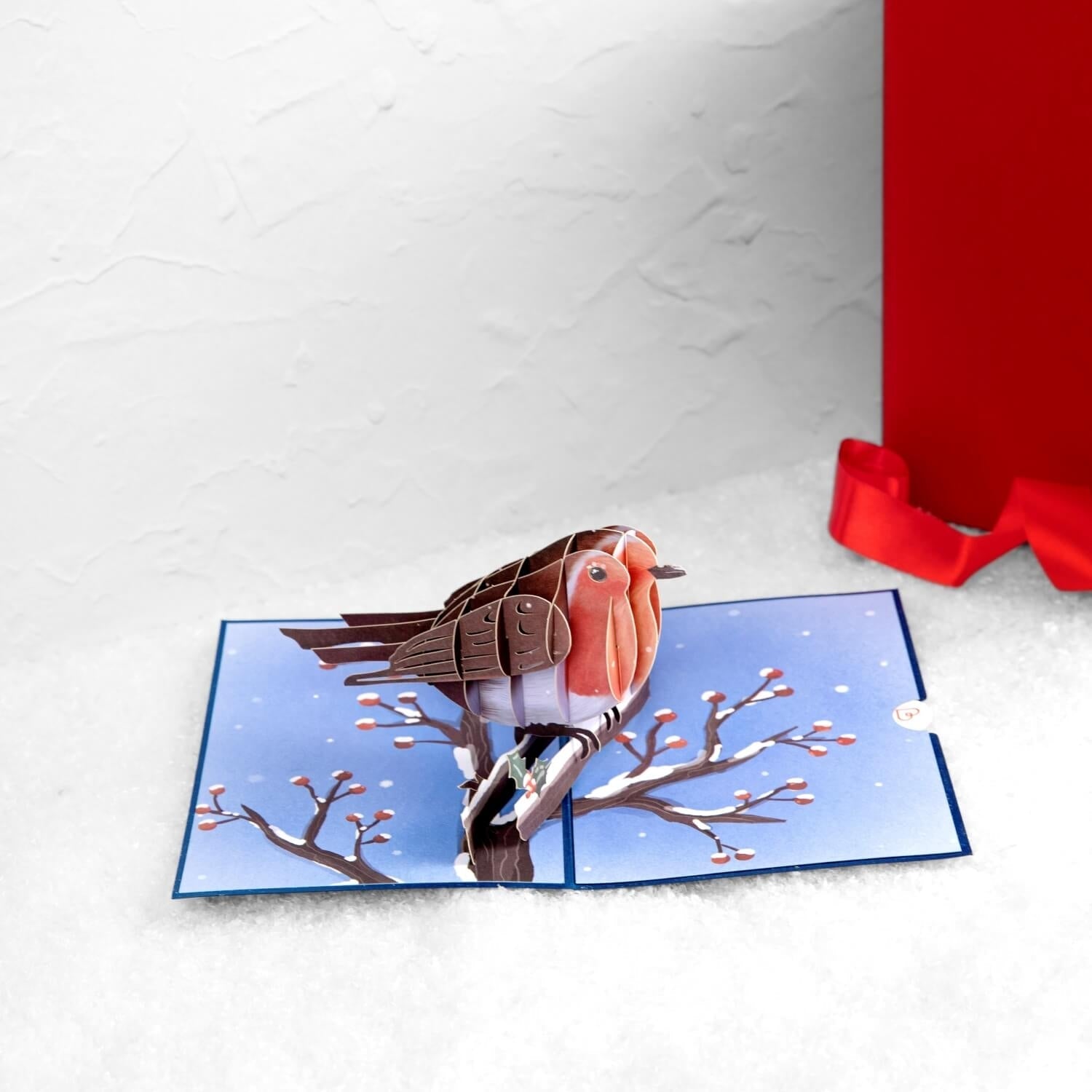 Rotkehlchen im Winter Pop-Up Karte